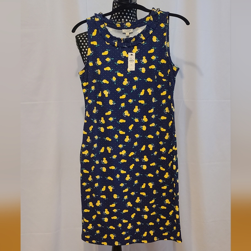 Talbots Lemon Print Navy Dress